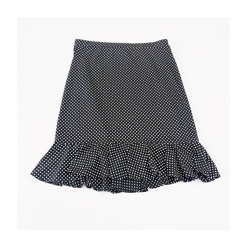 Michael Kors Fringe Skirt Polka Dot B;ack and White SZ 10